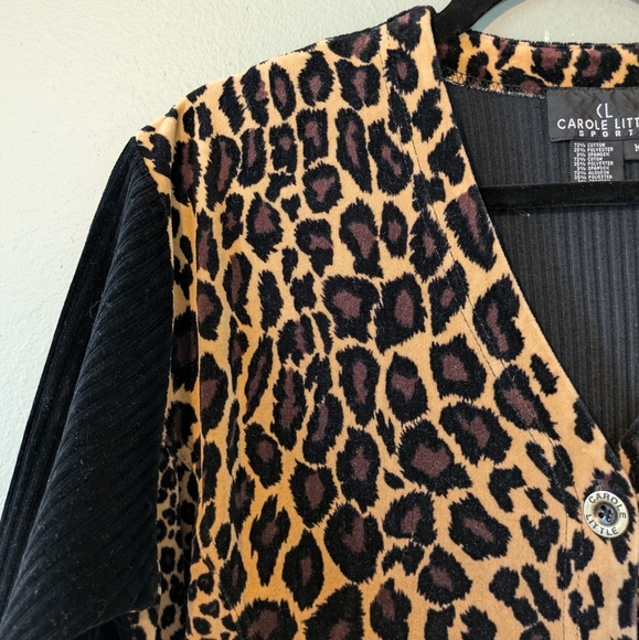 Carole Little Leopard Cheetah Velour Oversized Cardigan Coat SIze M - Picture 2 of 5